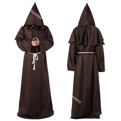 Halloween Men Medieval Monk Robes Monk Costumes Wizard Costumes Priest Costumes Costume - black / XXL