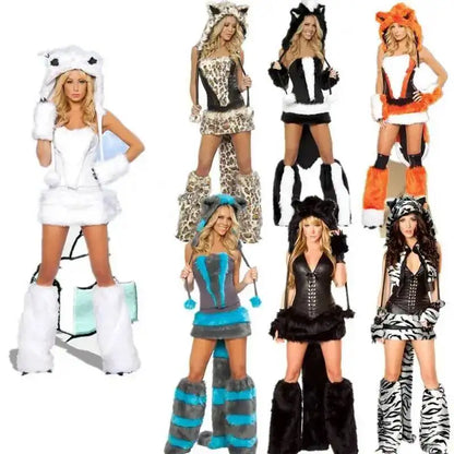 New Various Halloween Styles: Big Bad Wolf, Polar Bear, Leopard Print, Catwoman, Tiger, Fox, Animal Furs Cosplay Costume