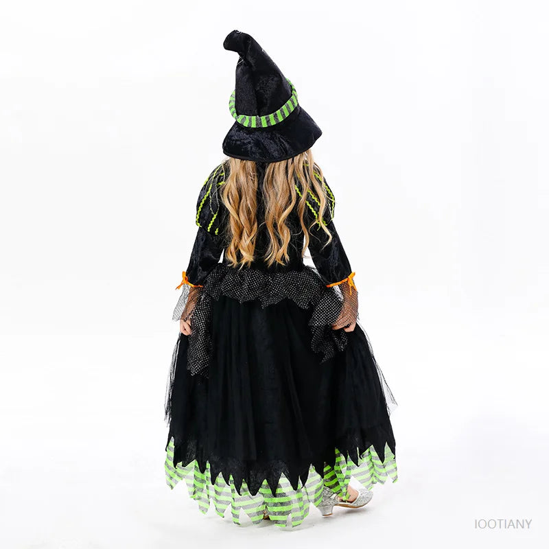 Halloween Children Purple Witch Costume Girls Magician Mesh Dress Kids Clothes Baby Bat Spider Costume - product image 3