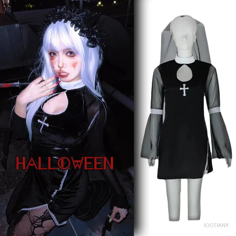 Women's Nun Gothic Sexy Tempting Uniform Horror Movie Prop Costume - alternate view 3