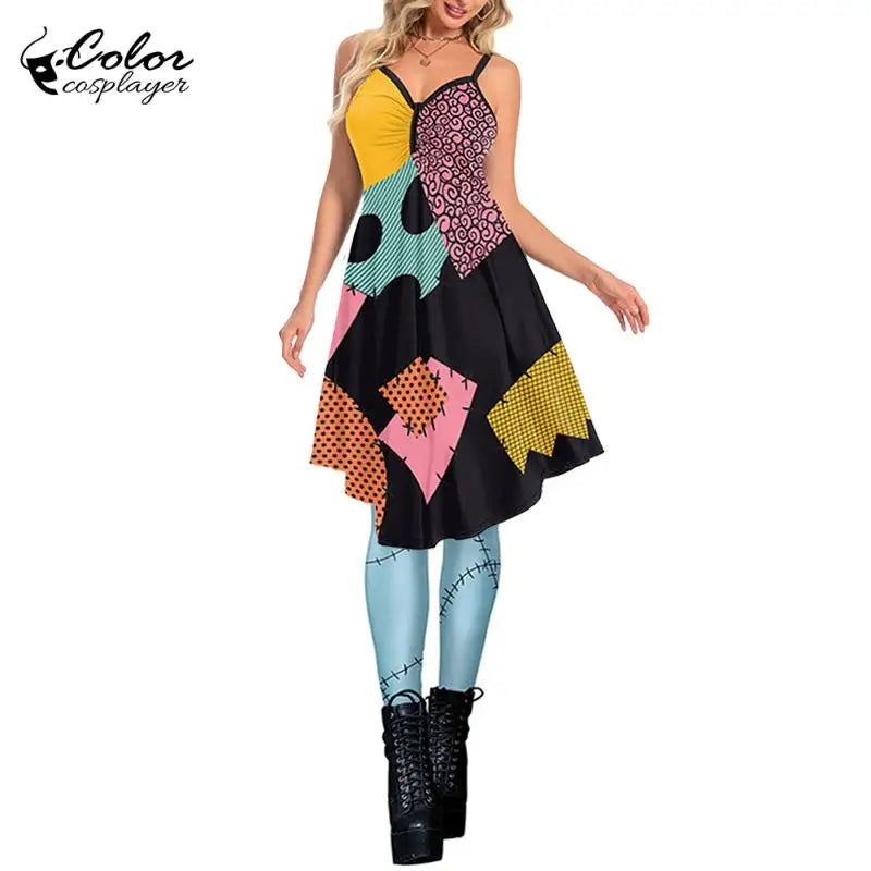Color Cosplayer Sally Dress Suit Halloween Cosplay Costume Spandex - view 2