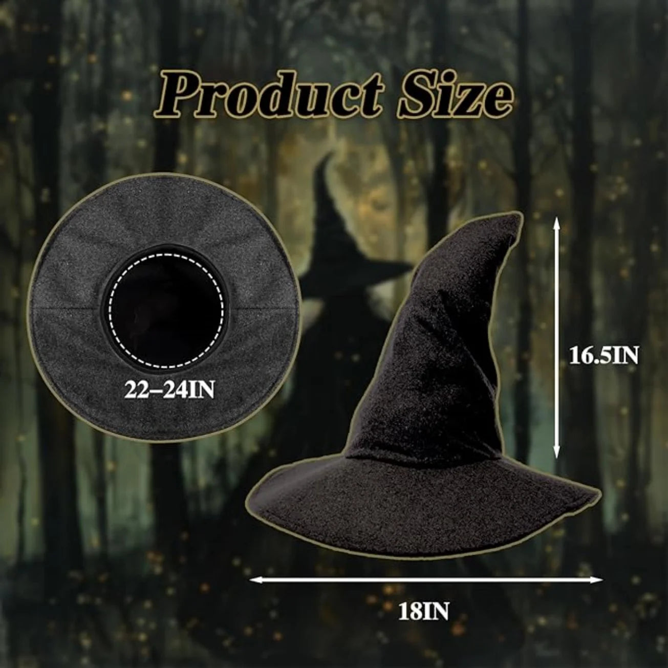 Black Witch Hat for Women, Curly Wizard Hat, Halloween Cosplay Witch Costume Accessory for Party Masquerade - product image 3