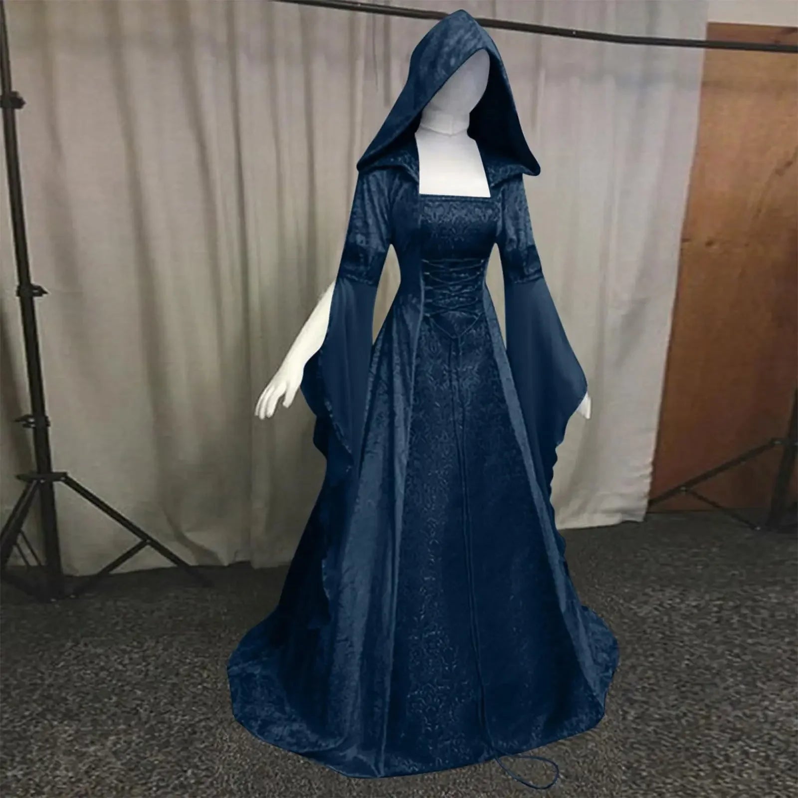 Women's Deluxe Witch Dress Medieval Costume Halloween Devil Pagan Witch Wedding Cos Costume Hooded Gown Robe - product image 7