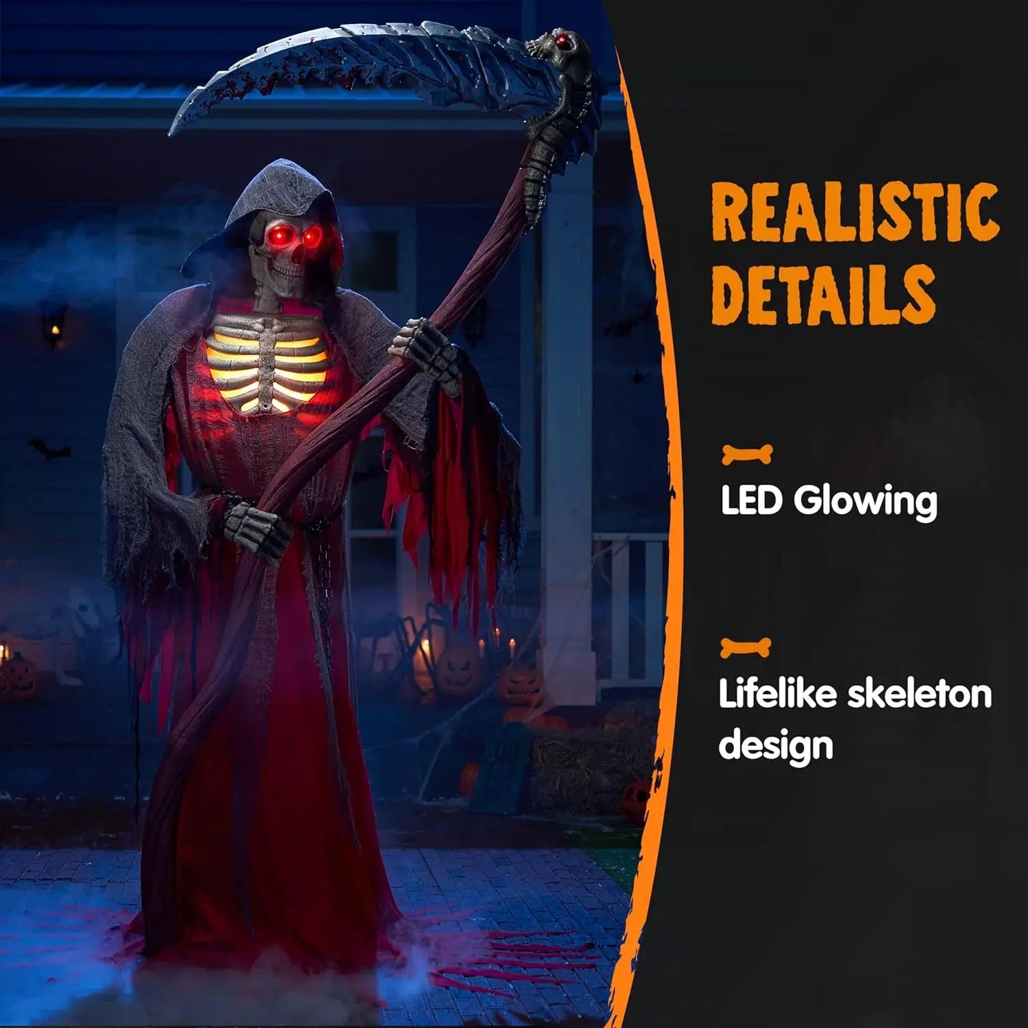7Ft Animatronics Grim Reaper Decor Outdoor Animated Standing Skeleton
