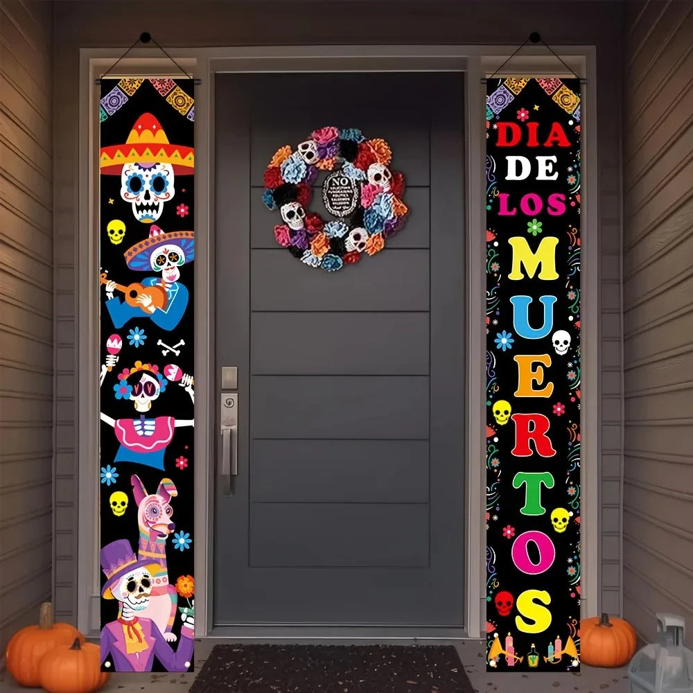 Dia De Los Muertos Porch Door Banner Sugar Skull Decor Hanging Couplet for - product image 2