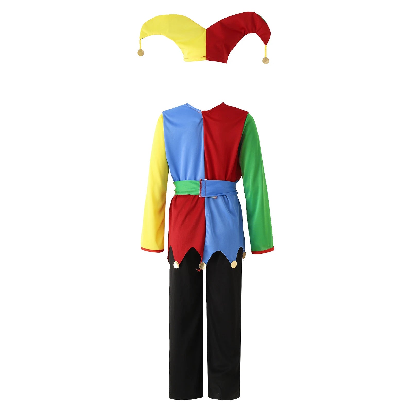 Boys Girls Circus Clown Halloween Up Costume Color Block Dress Clown Hat Pants Set Clowns - Colorful B / 4-6Y