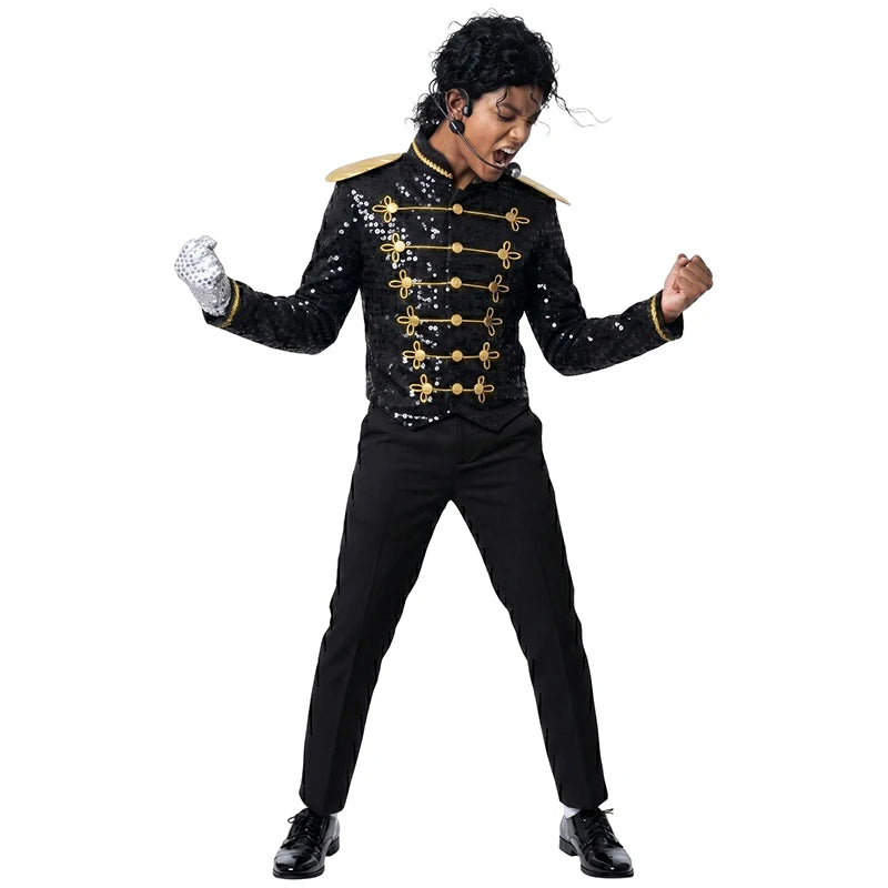 Child Michael Military Jacket Halloween Dress Up Smooth Criminal Cosplay Boy Michael Jackson Beat It Billie Jean Costume