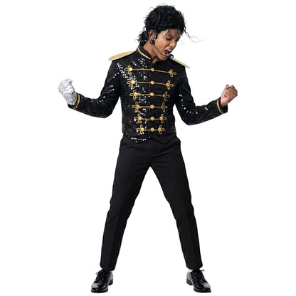 Child Michael Military Jacket Halloween Dress Up Smooth Criminal Cosplay Boy Michael Jackson Beat It Billie Jean Costume