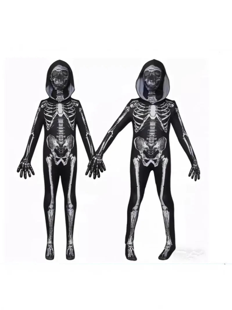 Adults Kids Skeleton Skin Suit Halloween Cosplay Costume Carnival Ghost Theme Masquerade Party Fancy Dress Outfit