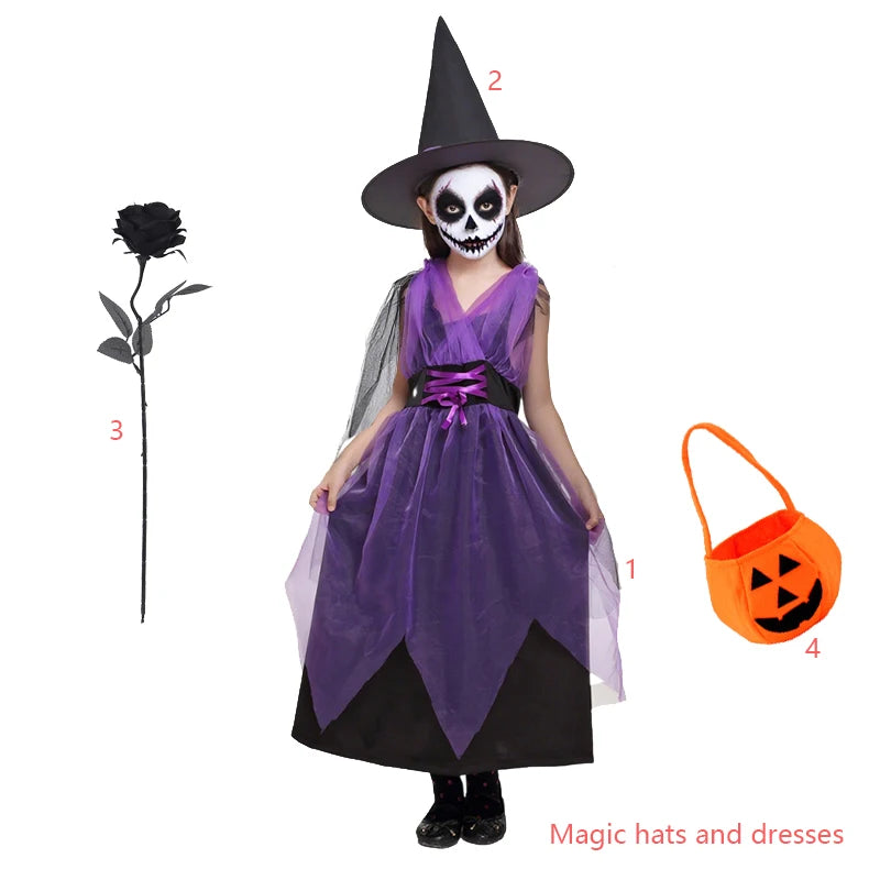 Kids' Witch Halloween Dress & Magic Hat Costume Set - product image 8