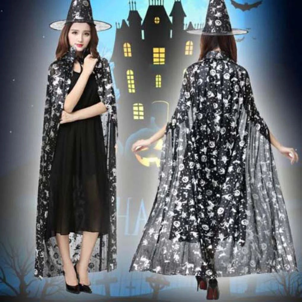 Trendy Performance Costumes Halloween Cloak Sets Witch Caps Pumpkin Scary Costumes Ghost - Silver / One Size