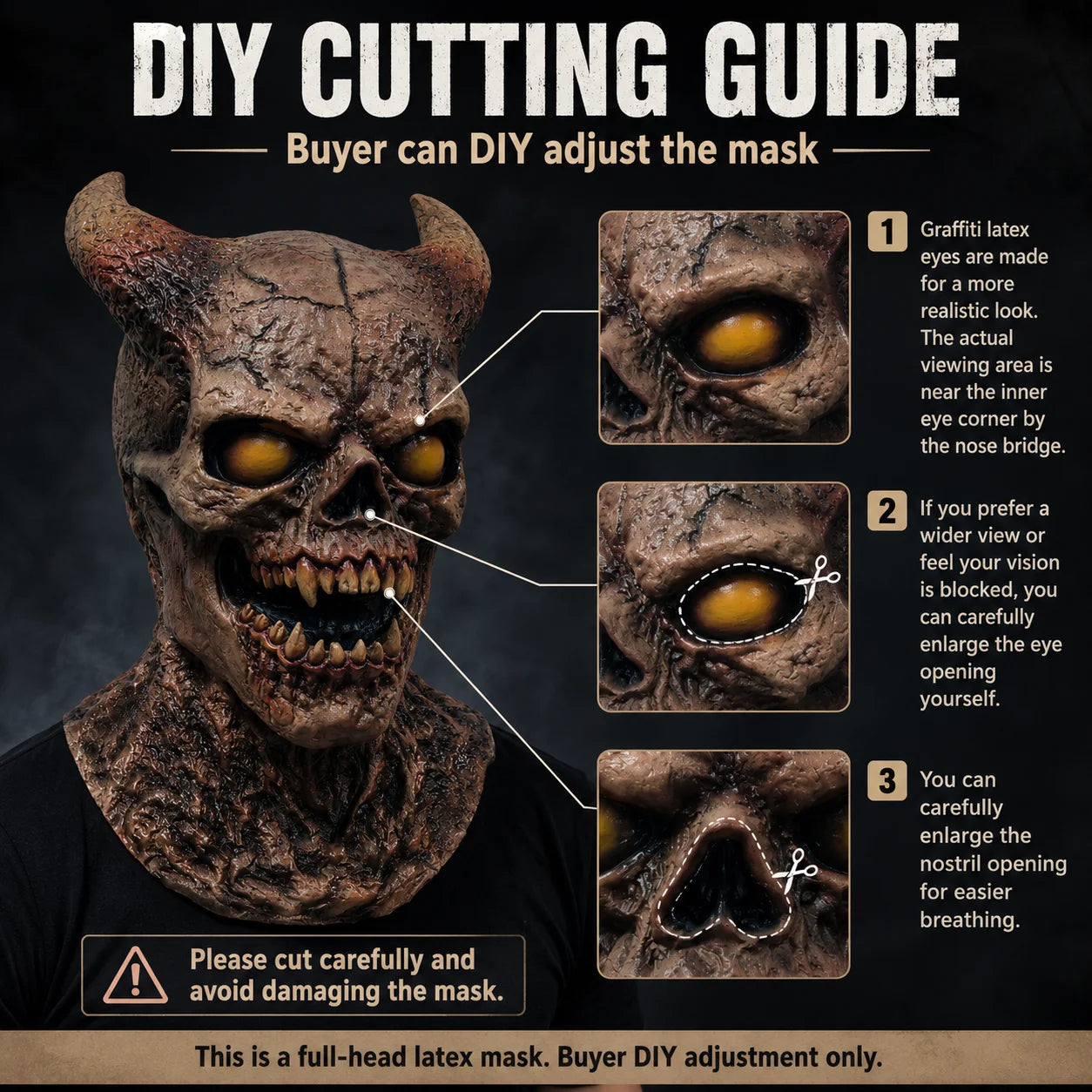 Scary Halloween Demon Mask with Horns Latex Evil Skull Face Costume Prop Creepy - product image 4