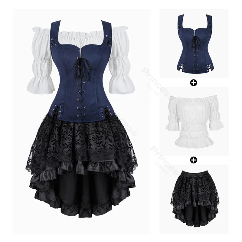 Pirate Dress Costume Halloween Cosplay Outfit Medieval Renaissance Dress Shoulder Off Women Costume XS-XXXL - product image 12