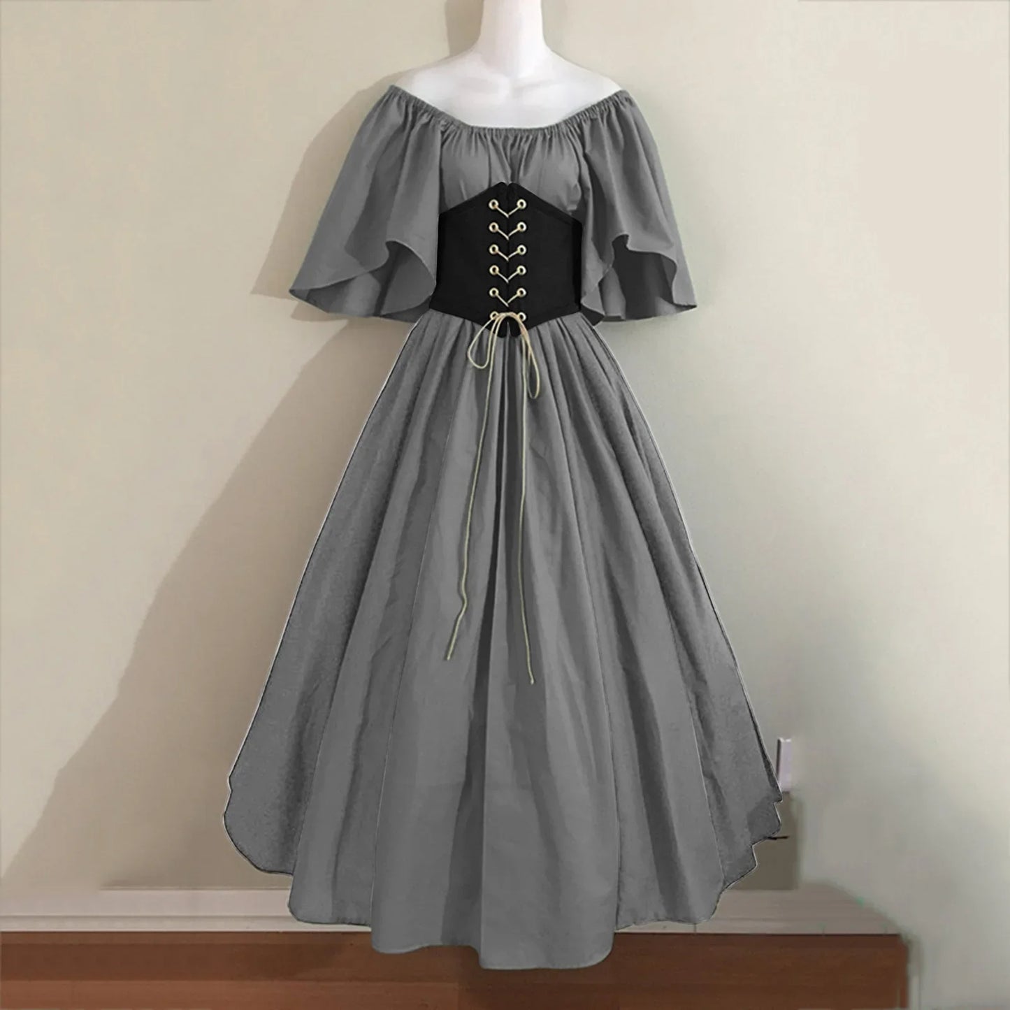 Women's Medieval Retro Contrasting Color Slim Swing Shoulder Costume - alternate view 20