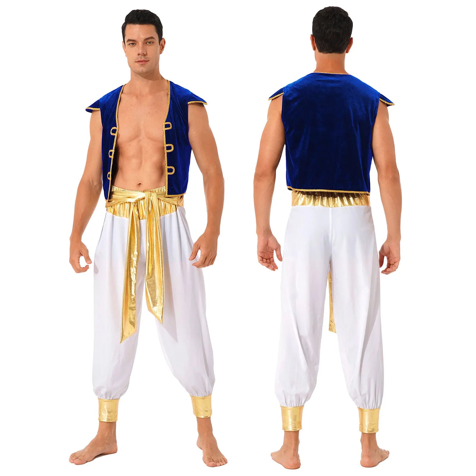 Men's Arabian Prince Mythical Aladdin Sequin Trim Waistcoat Belted Pants Costume - alternate view 7