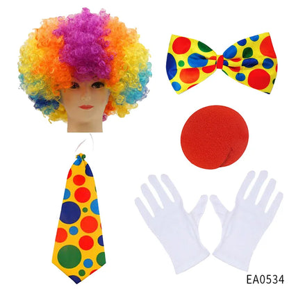 Clown Costume - Nose Wig Bow Tie Shoes Headband Gloves Hat Stockings and Vest Dress Up - 5 / One Size