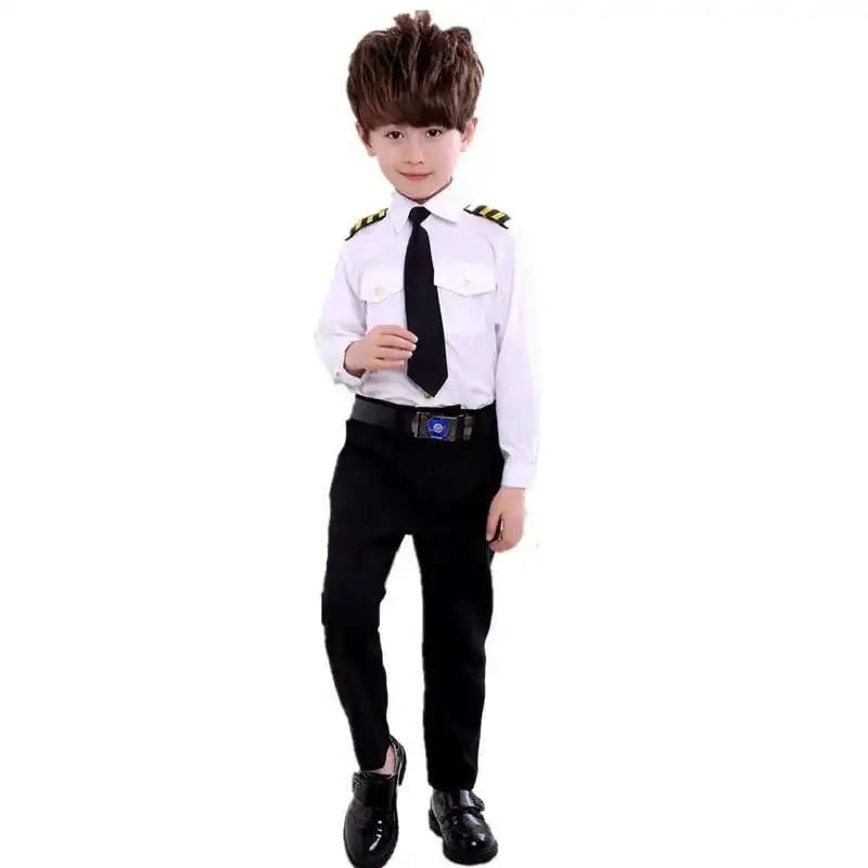 Children'S Day Pilot Uniform Stewardess Cosplay Halloween Costumes For Kids Disguise Girl Boy