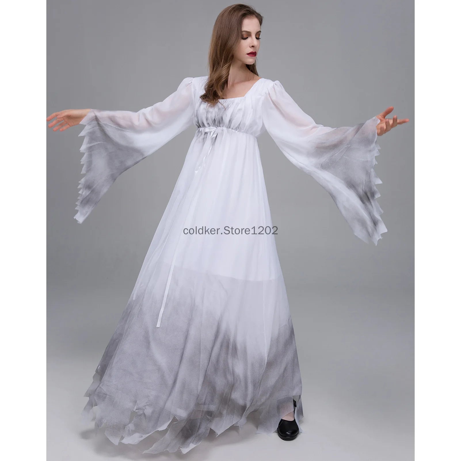 Adult Women Gossamer Ghost Bride Costume Dress White Gothic Victorial Scary - product image 6
