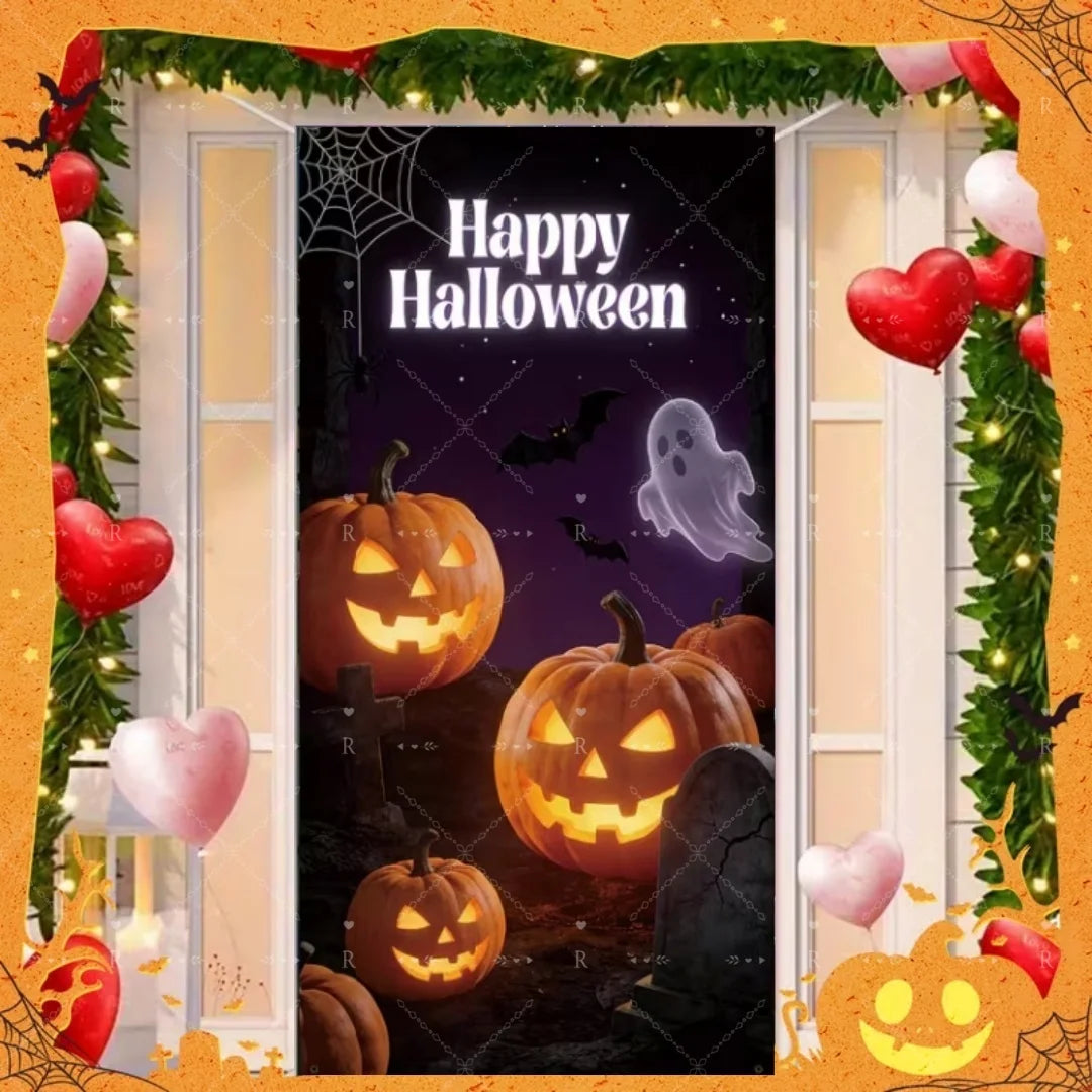 Happy Halloween Decor Door Cover Banner Horror Night Castle Bat Ghost Pumpkin - product image 33