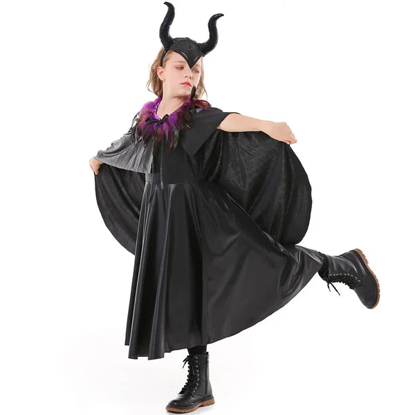 Halloween Beauty Kids Witch Costume Kids Day Girls Demon Queen Vampire Costume Dress - black / S