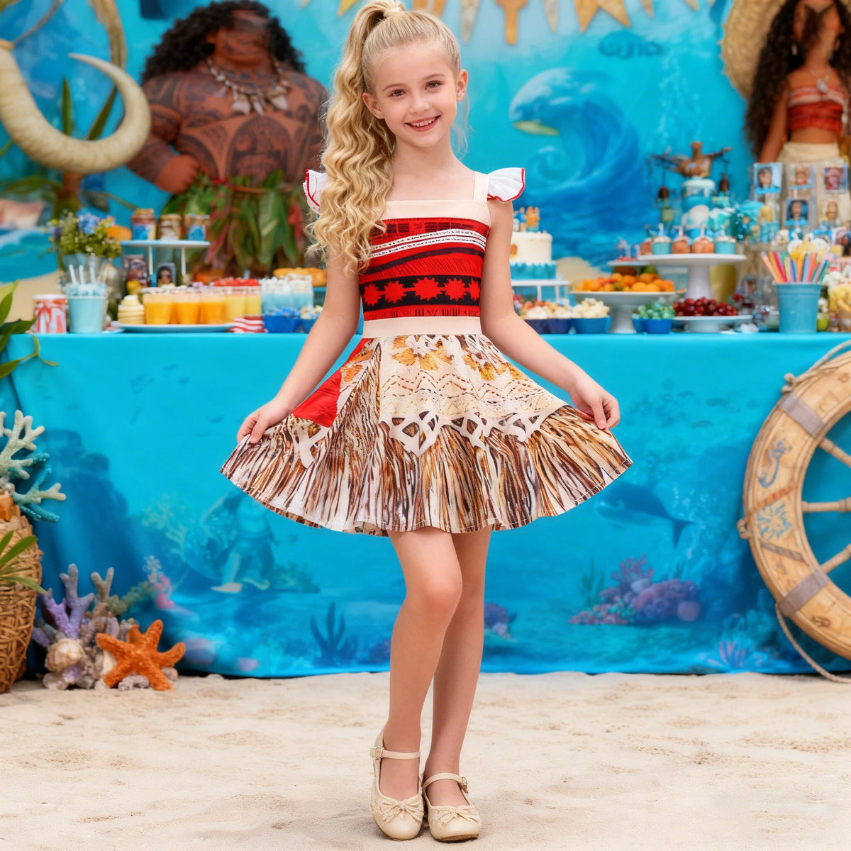 Girls Polynesian Ocean Princess Halloween Costume Dress