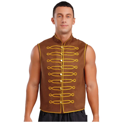Men's Halloween Medieval Renaissance Costume Punk Costume Stand Collar Gold Trimming Gold - Blue / 3XL