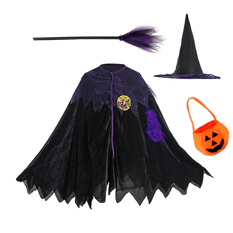 Kids Witch Halloween Costume Witch Cosplay Dress and Magic Hat Set Clothes for Girls Gothic Vampire Costume - product image 10