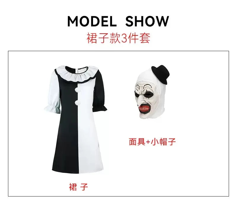 Terrifier Art Clown Joker Costume Men Jumpsuit Women Up Horror Dress Suit Halloween - H / Kid 47.2–51.2 in (120–130 cm)