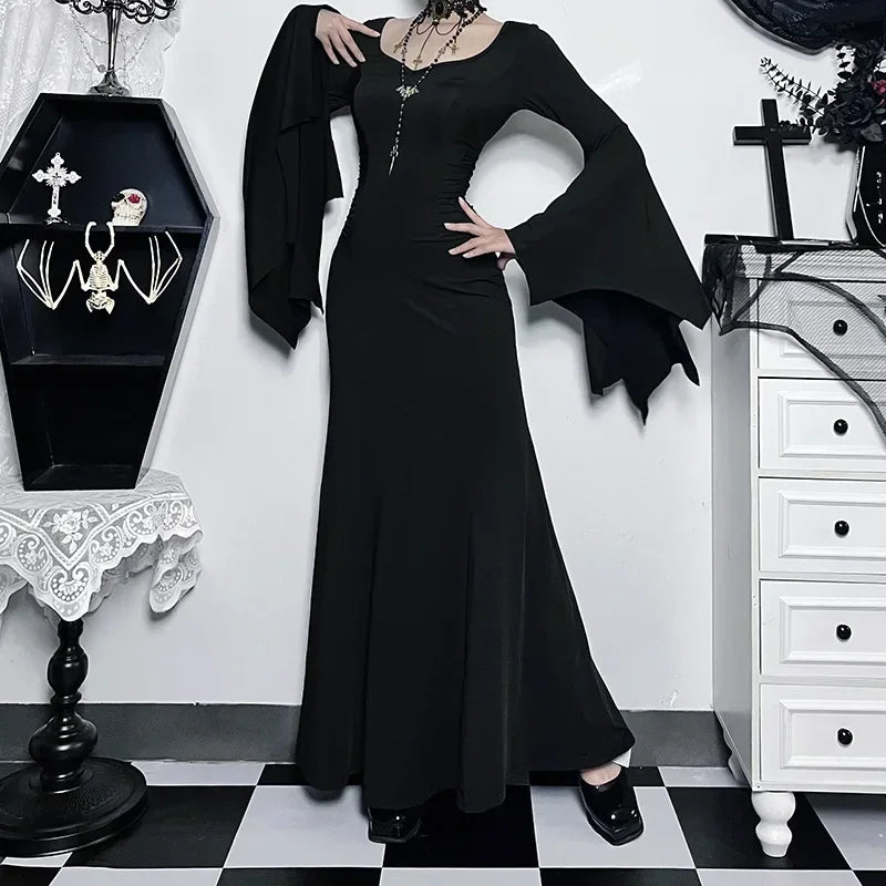 Halloween Costume Women Batwing Sleeve Floor Dress Black Gothic Evil Terror Maxi Mistress Morticia Addam - product image 1