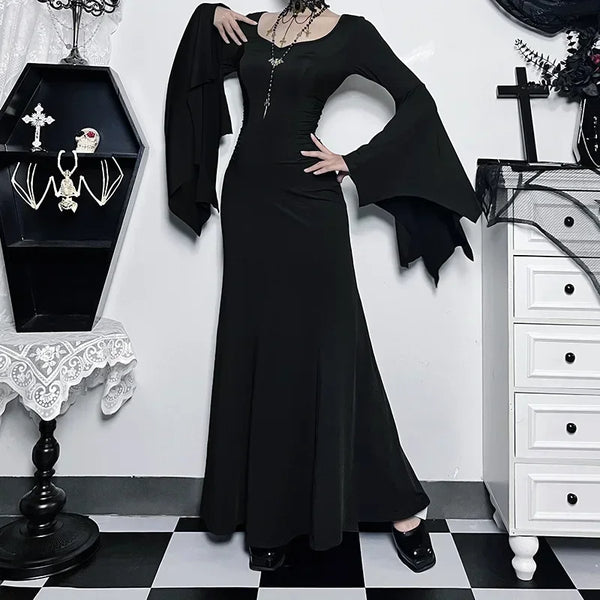 Halloween Costume Women Batwing Sleeve Floor Dress Black Gothic Evil Terror Maxi Mistress Morticia Addam - product image 1
