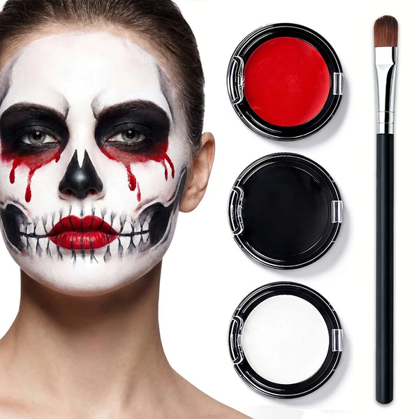 Face Body Paint Makeup Set Black White Red Face Paint Cream with Painting Brush, Washable Pigment for - product image 1