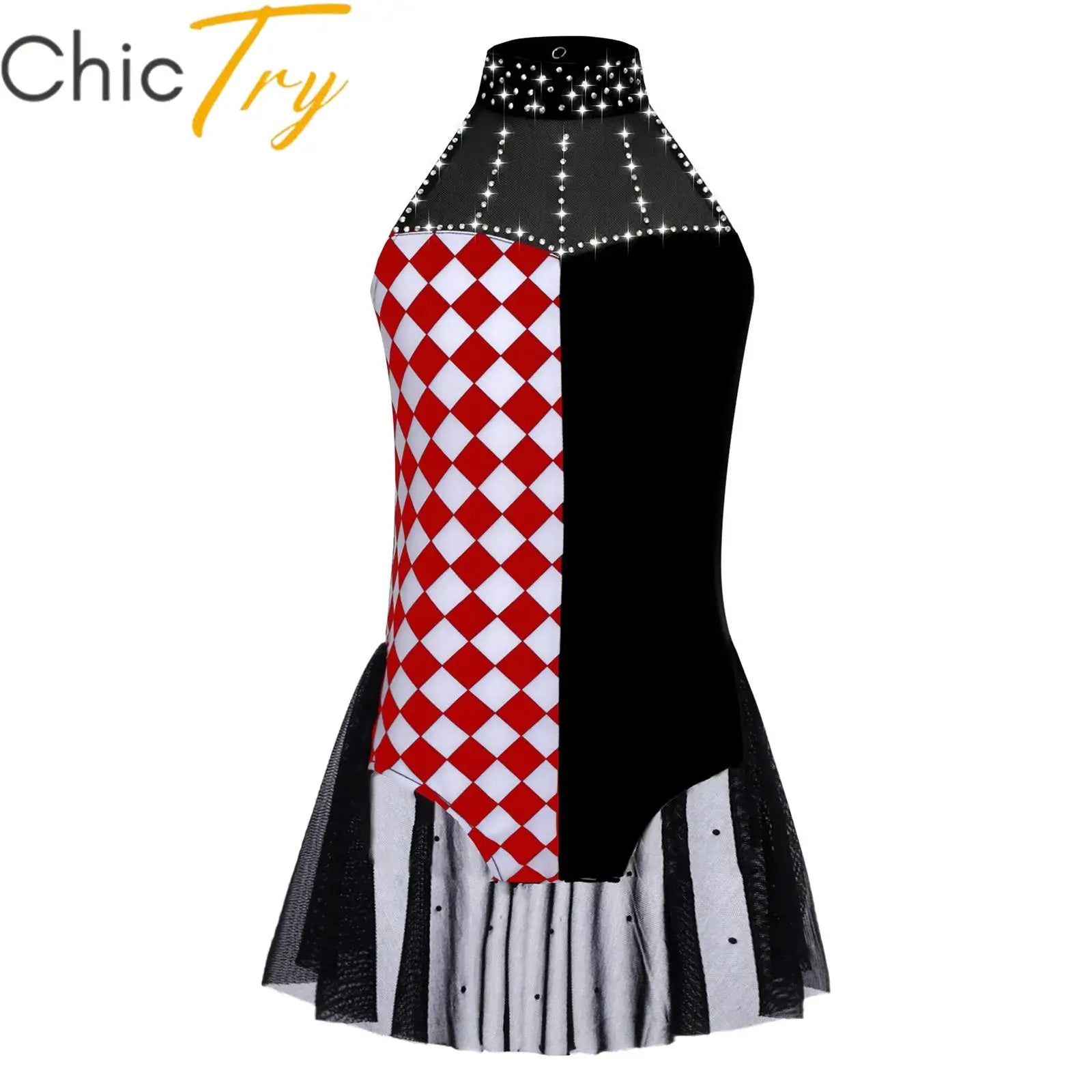 Kids Girls Clown Circus Ringmaster Costume Halloween Costume Skirted Leotard Color Block - Black / 14
