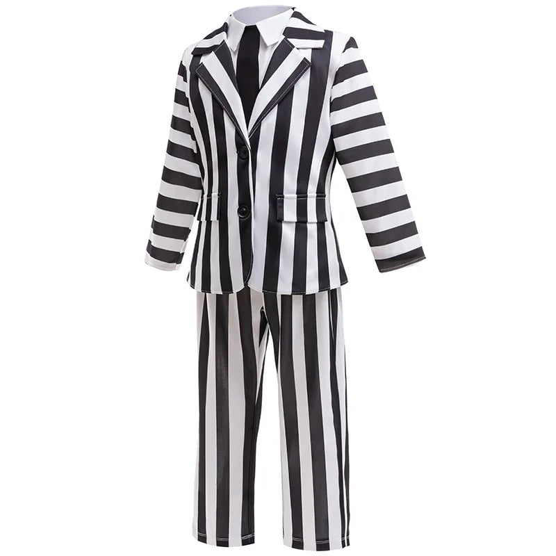 Halloween Cosplay Costume Black Society Master Stripe Cosplay Suit Set Performance Dress Classic
