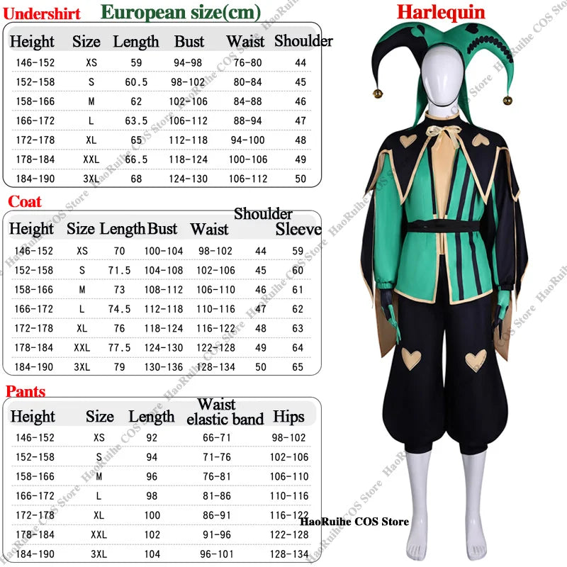 The Freak Circus Harlequin Costume Adult Clown Tops Pants Mask Gloves Joker Green Uniform - Clothing only / L