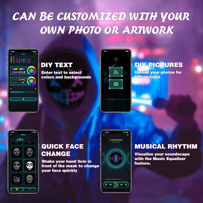 Programmable LED Halloween Mask with Bluetooth App