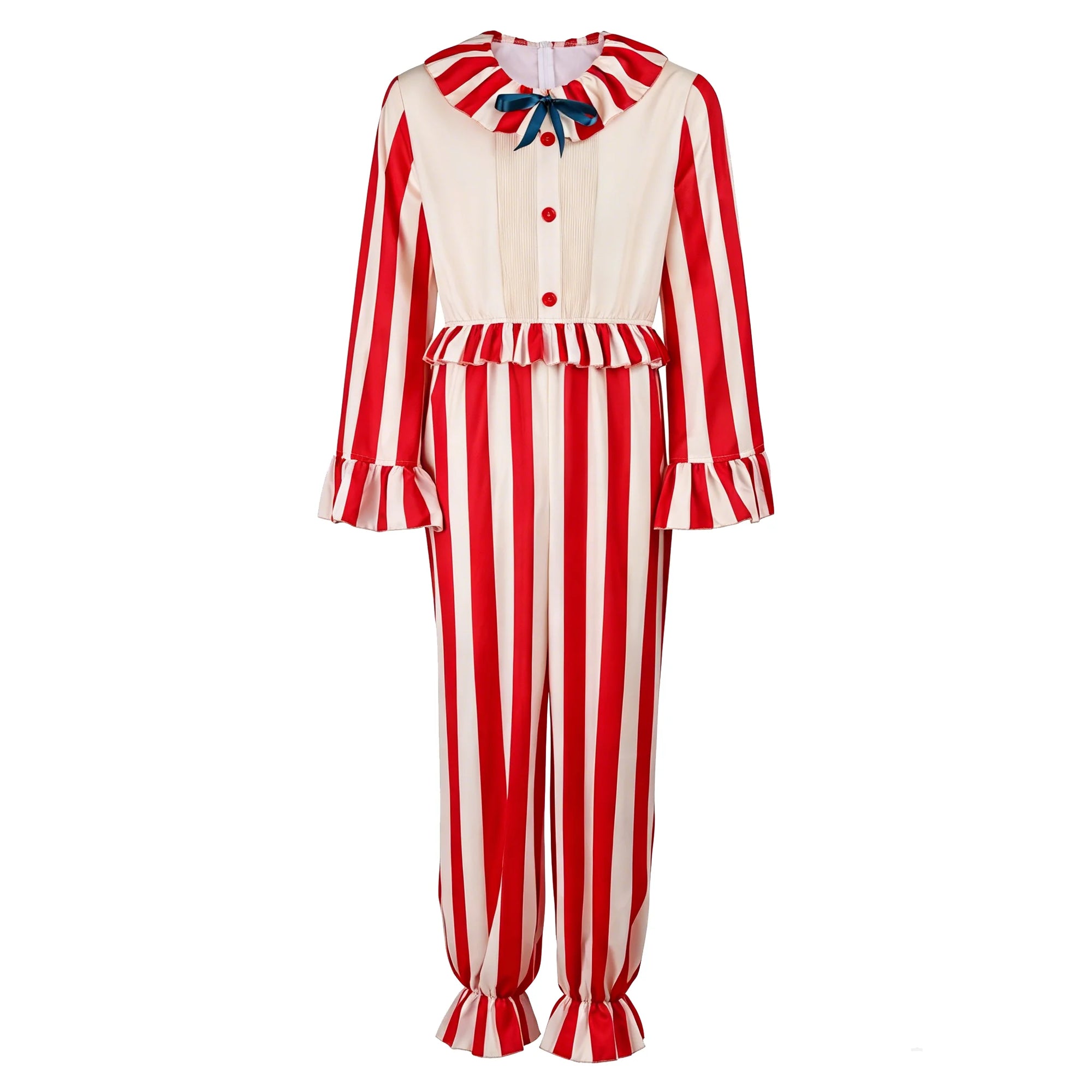 Movie Clown Costume Adult Men Red Striped Jumpsuit Halloween Horror Joker Outfit - Size / M