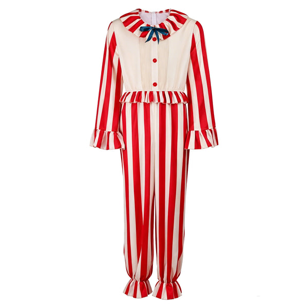 Movie Clown Costume Adult Men Red Striped Jumpsuit Halloween Horror Joker Outfit - Size / M