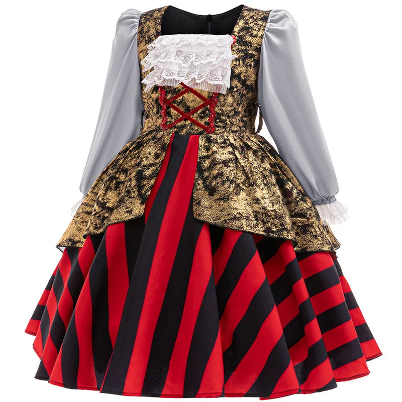 Striped Princess Costume for Girls | Long-Sleeve Lace Dress