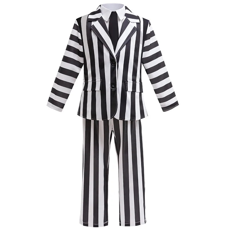 Halloween Cosplay Costume Black Society Master Stripe Cosplay Suit Set Performance Dress Classic