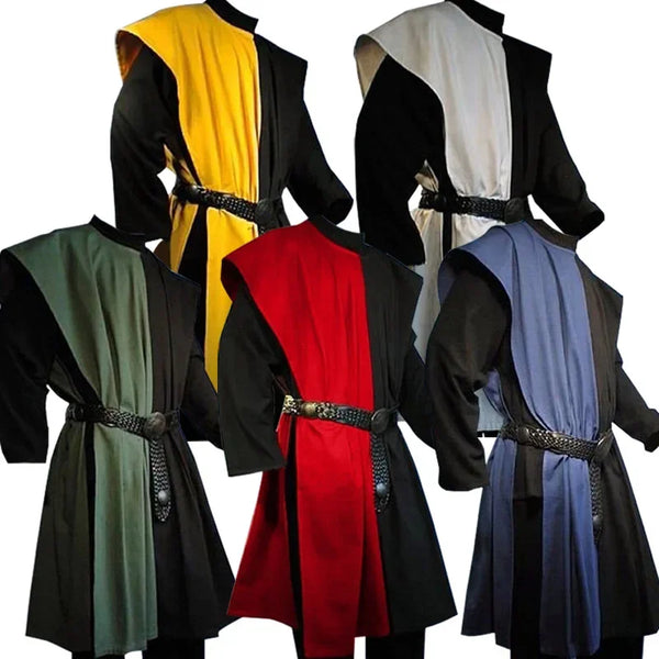 Medieval Costume Men's Larp Warriors Knight Costume Tunic Vest Gown Shirt Tabard Coat - Army Green / XL