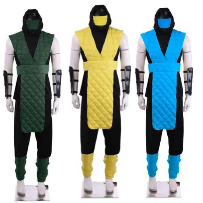 Game Mortal X Scorpion Costume Sub-Zero Costume Yellow Blue Battle Combat Men's Outfit - YELLOW / XL