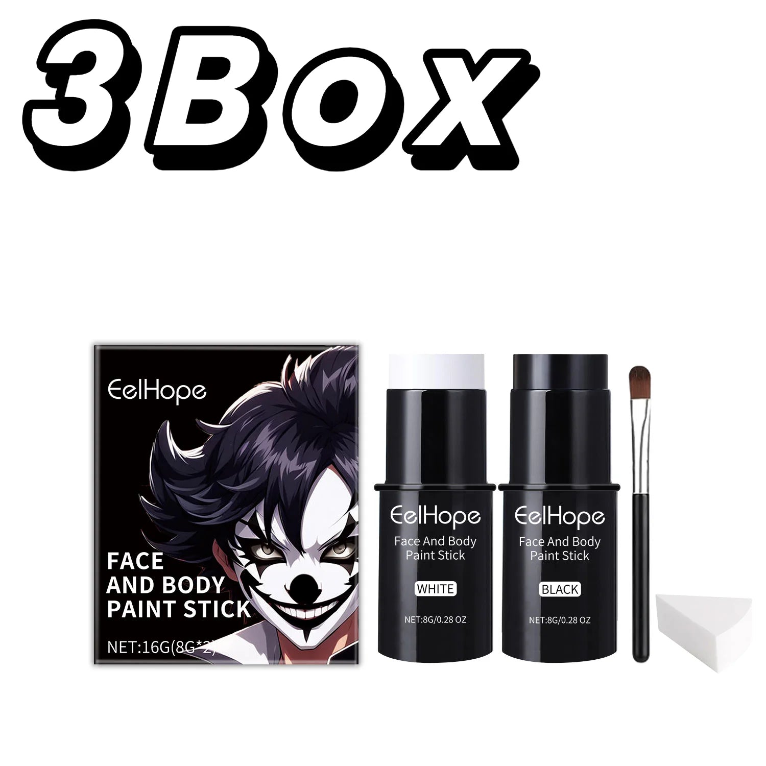 Black White Face Body Paint Kit Cover Foundation Clown Colorful Long Lasting Waterproof Halloween Festive - product image 9