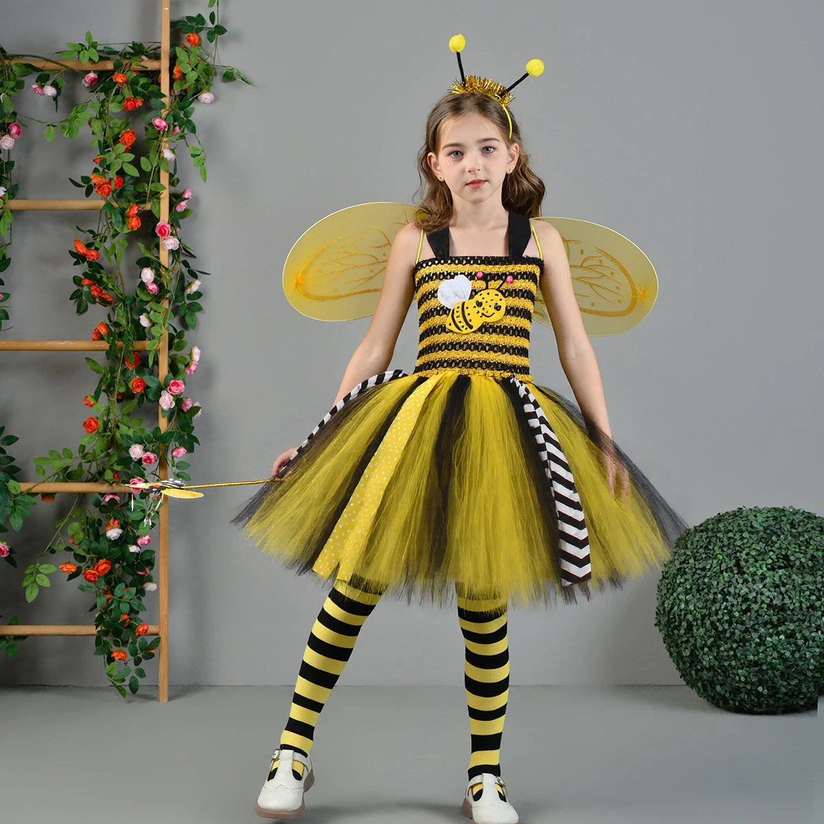 Girls Bumble Bee Tutu Halloween Costume with Wings