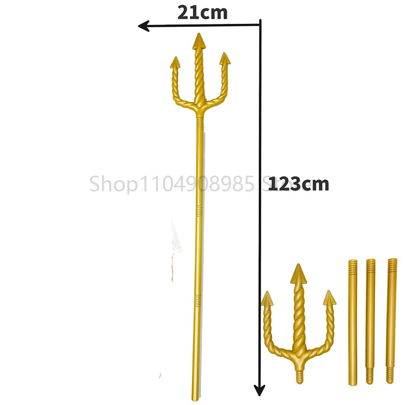 Boy Greek Golden King Neptune Up God of the Sea Halloween Costume for Kids Economic - Trident / M