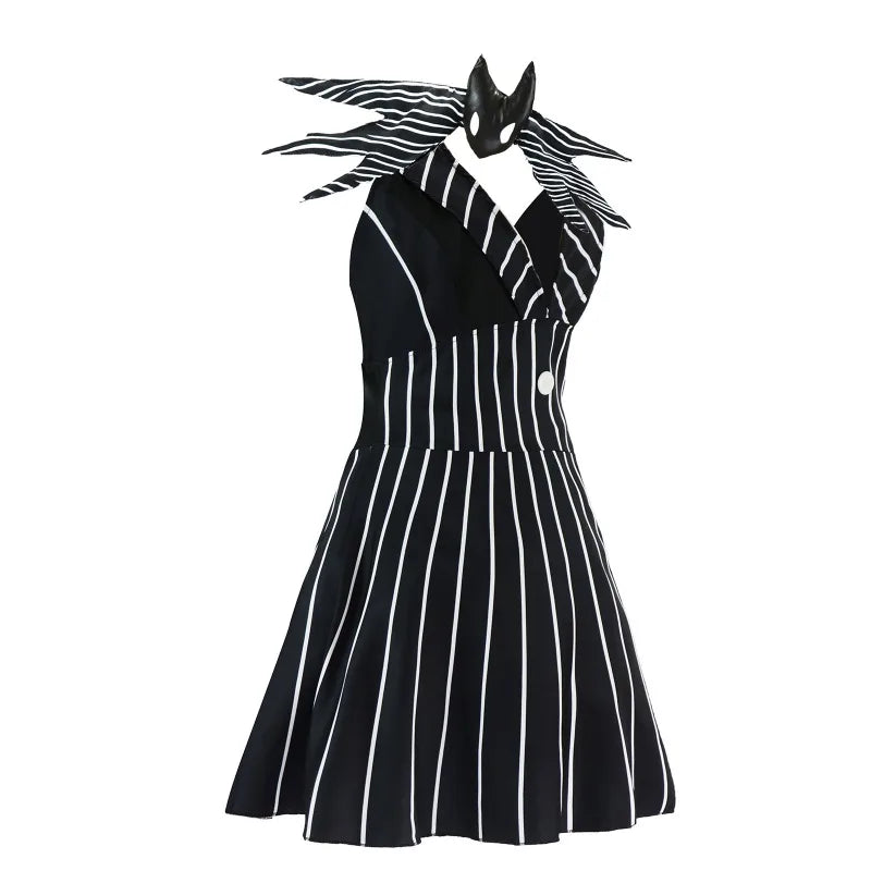 Anime Striped Skeleton Gentleman Costume Night Outfit Black Stripe Dress for Women's Halloween Fancy - Dress / XS