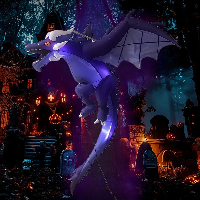1.9m Inflatable Halloween Flying Dragon LED Lighted Ornament American Style Garden Party Decoration Flame - product image 1