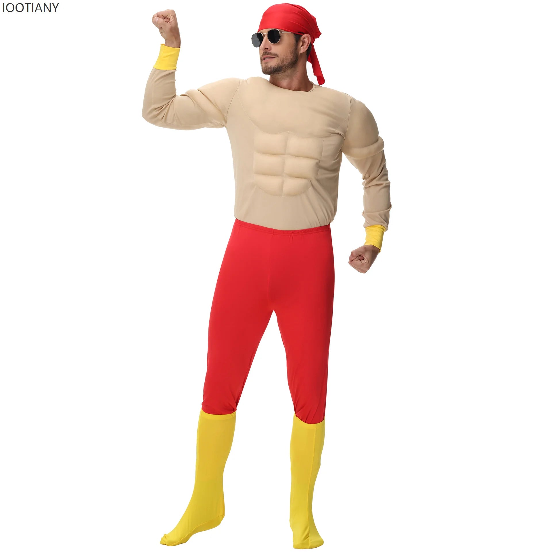 Wrestler pro wrestler Costume Adult Macho Super Muscle Funny Suit Halloween Holiday Party Stage Muscle Man - product image 4