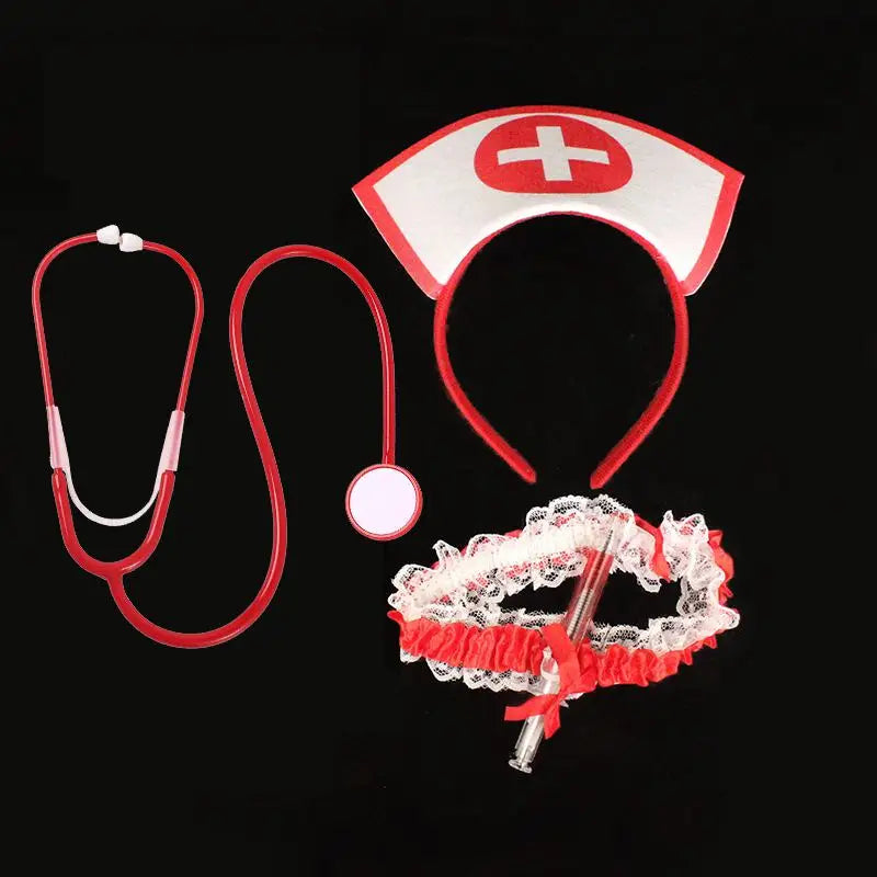 Nurse Costume Accessory Set – Hat, Stethoscope & Thigh Belt