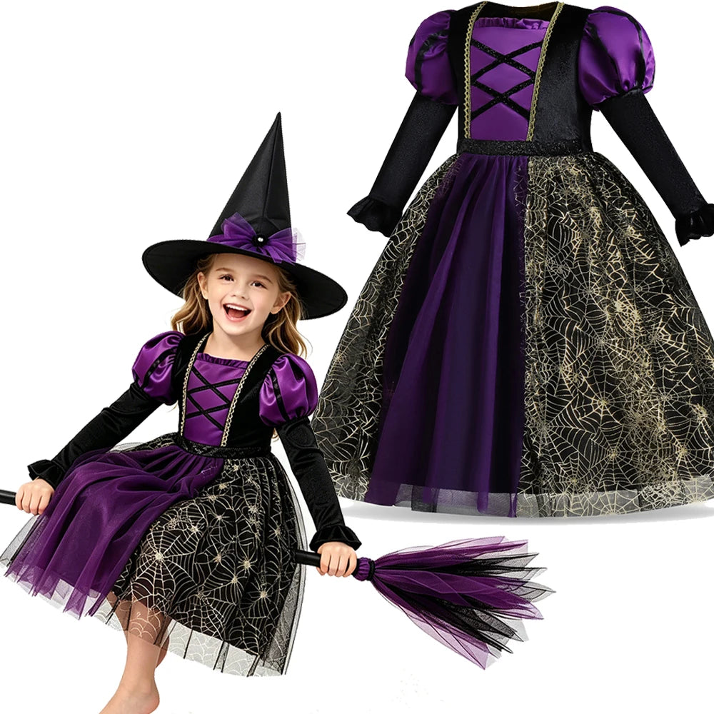 Black Witch Costume for Girls | Long-Sleeve Halloween Dress