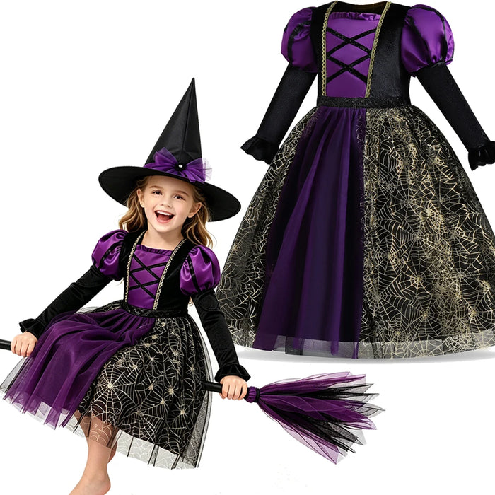 Black Witch Costume for Girls | Long-Sleeve Halloween Dress